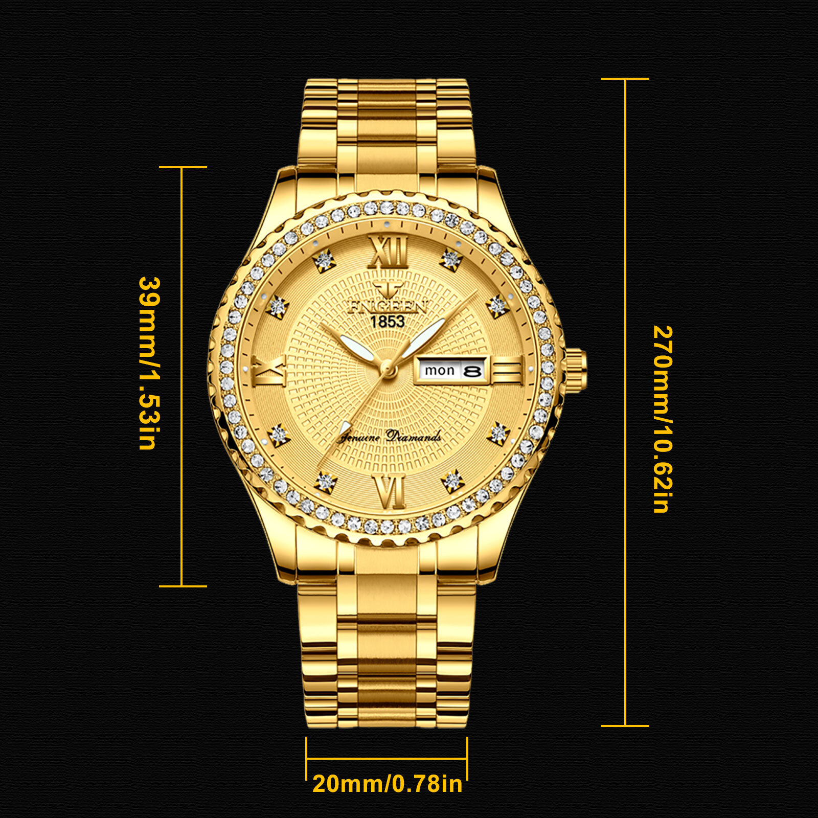 Waterproof Gold Men’s Watch Classic Stainless Steel Quartz Analog Business Gift