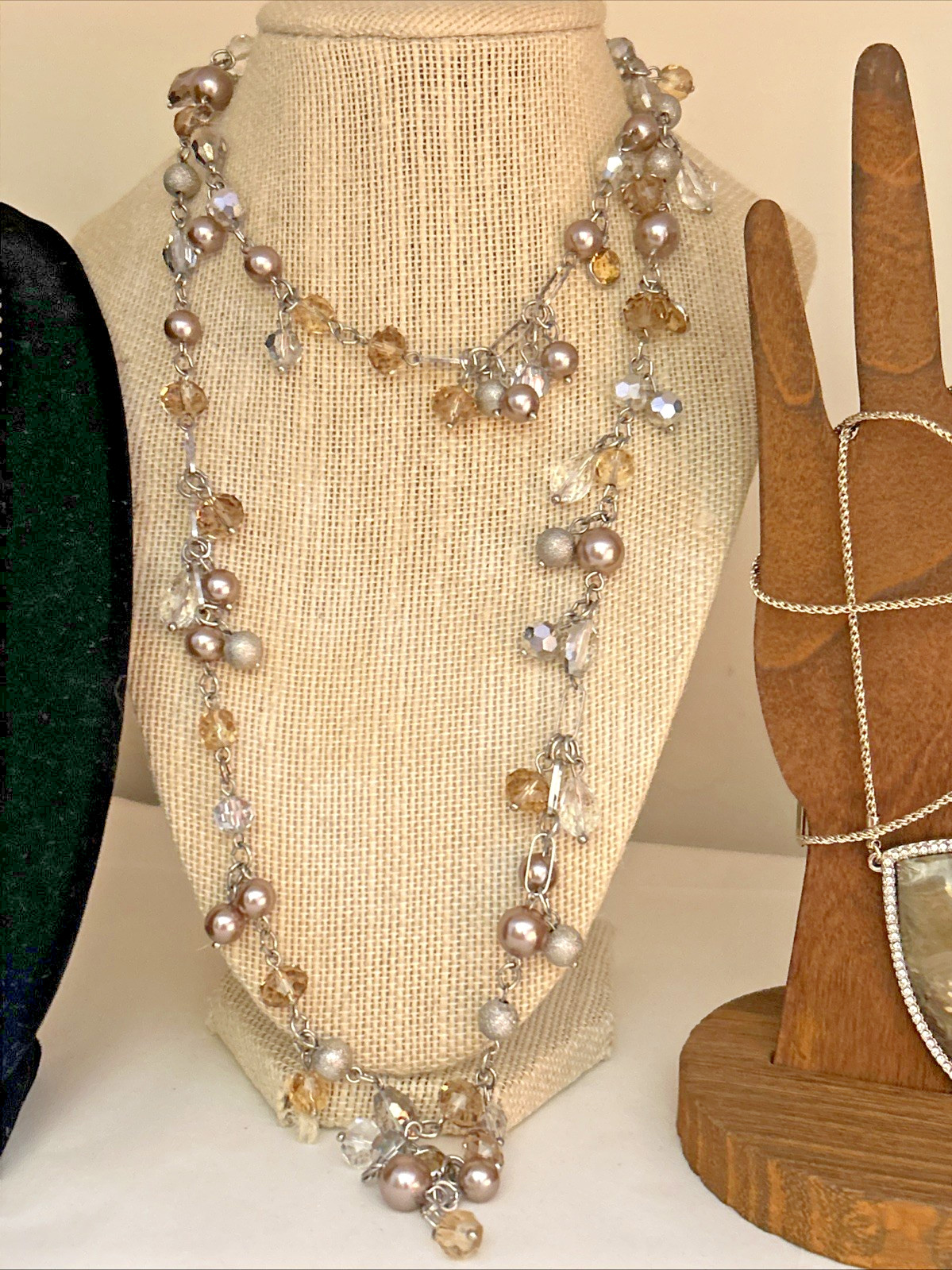 White House Black Market 3 Piece Lot of Long Necklaces Pearl Glass Metal Stone