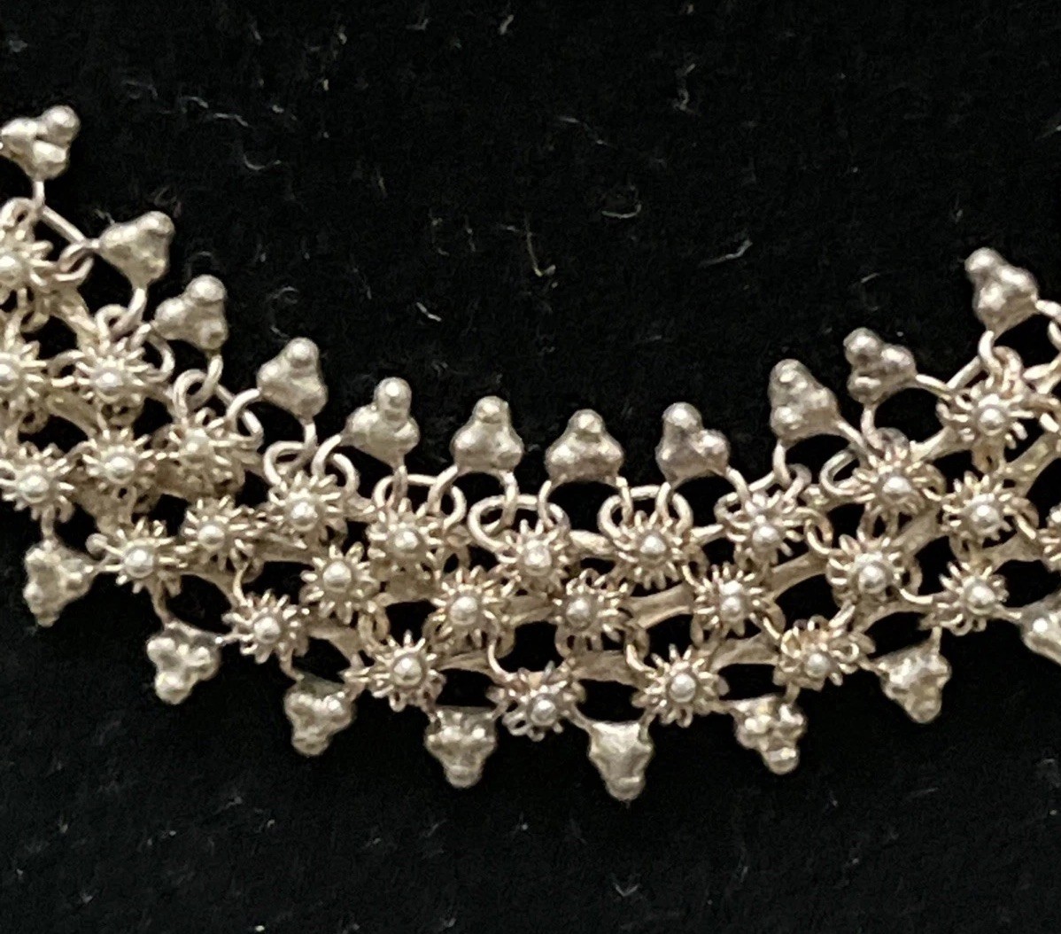 Beautiful Sterling Silver Flower Woven Necklace Chain 15” Marked .950