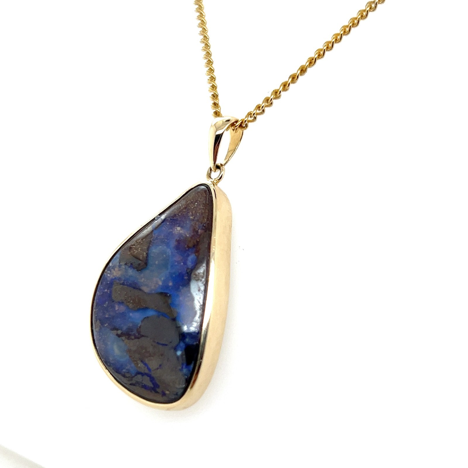 Contemporary 14 Karat Yellow Gold Freeform Oval Blue and Brown Opal Pendant