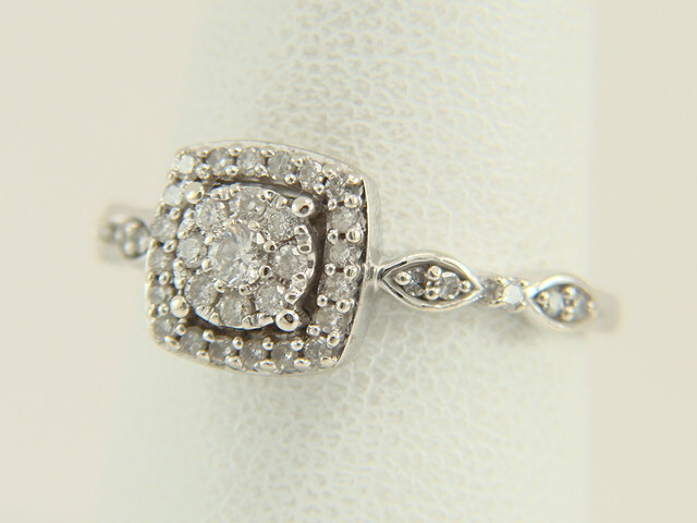 10K White Gold Natural Diamond Halo Engagement or Right Hand Ring Size 6.75