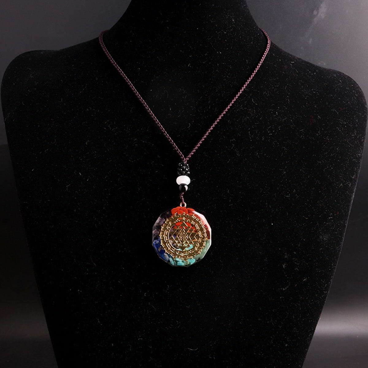 Orgonite Necklace Natural Stone Pendant Sacred Geometry Chakra Healing Necklace