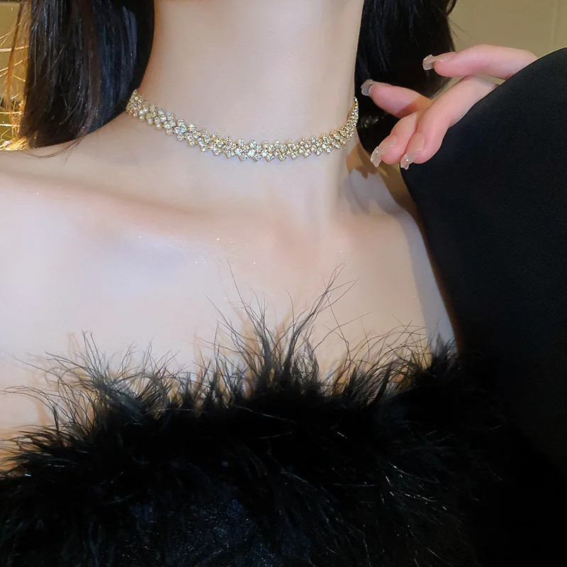 Rhinestone Collar Necklace Full Crystal Geometric 35+5cm Women Jewelry