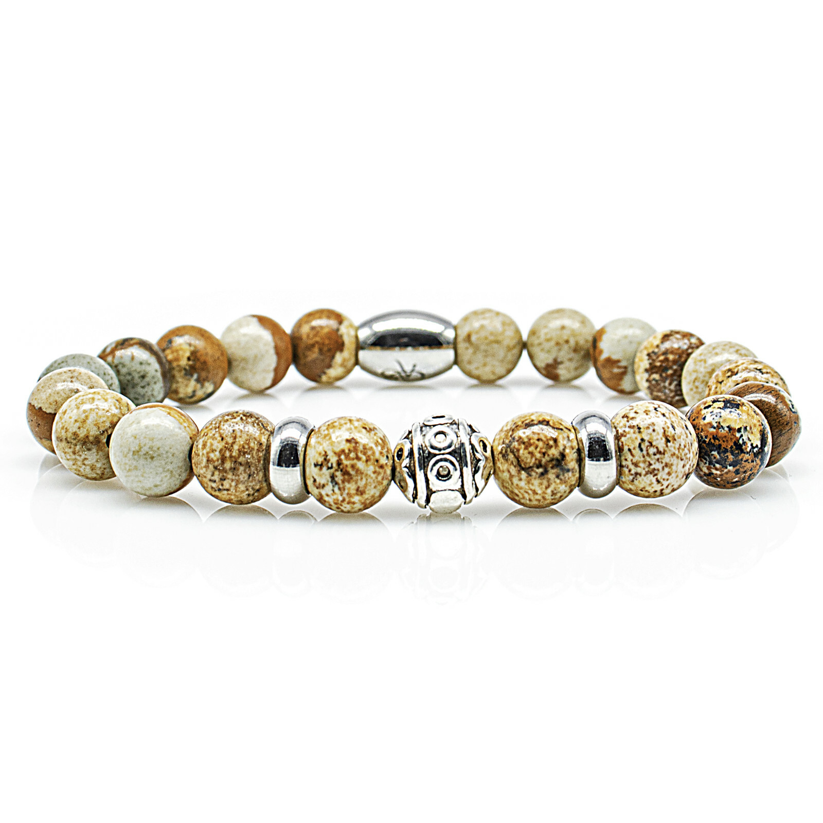 Jasper bracelet bracelet beaded bracelet beads R silver beige 8 mm stainless steel