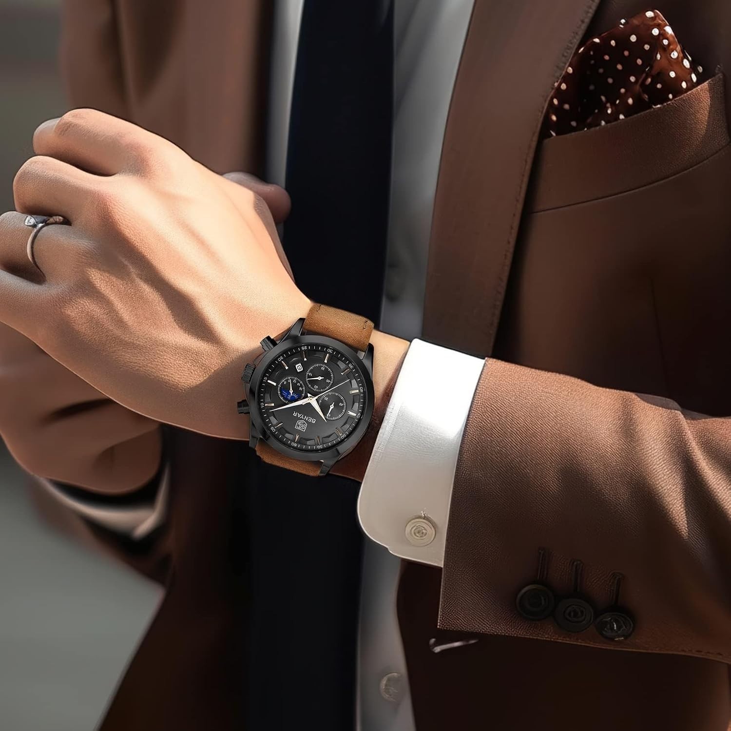 Stylish Men’s Black Dial Chronograph Watch – Bracelet for Casual & Business Wear