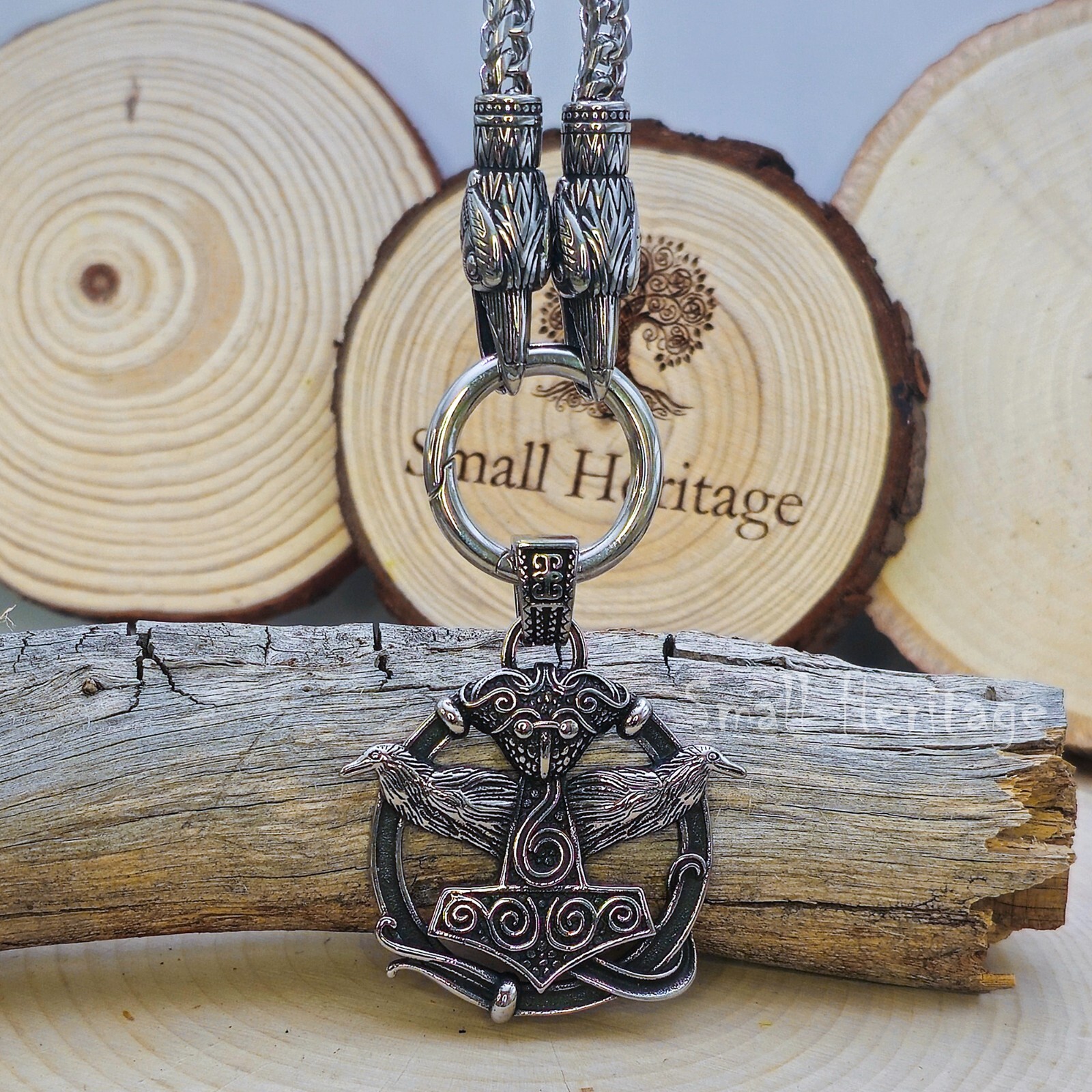 Odin’s Huginn and Muninn Ravens Necklace – Stainless Steel Norse Pendant Chain