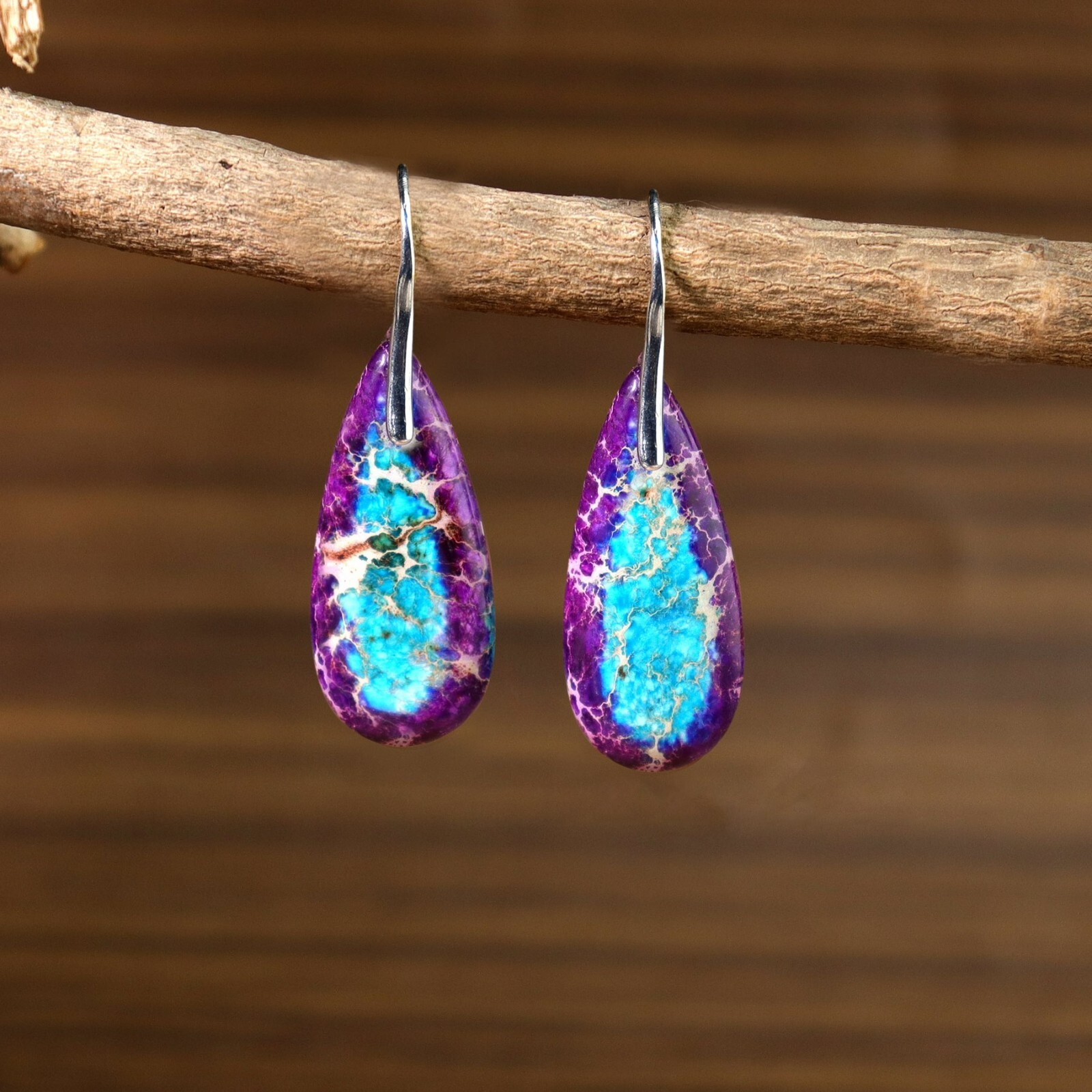 Purple Blue Sea Sediment Jasper Healing Chakra Dangle Earrings for Women Gifts