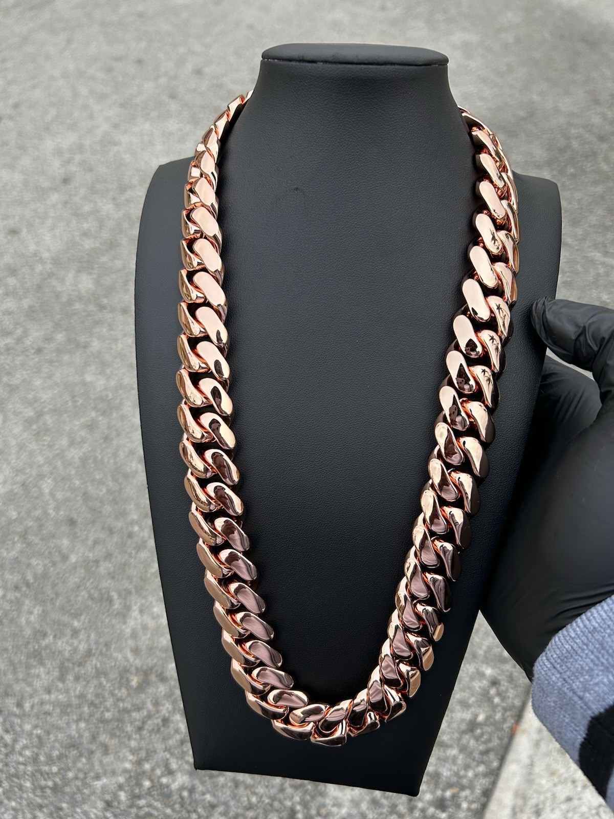 20mm Rose Gold Cuban Link Chain 24in Necklace Miami Hip Hop Jewelry
