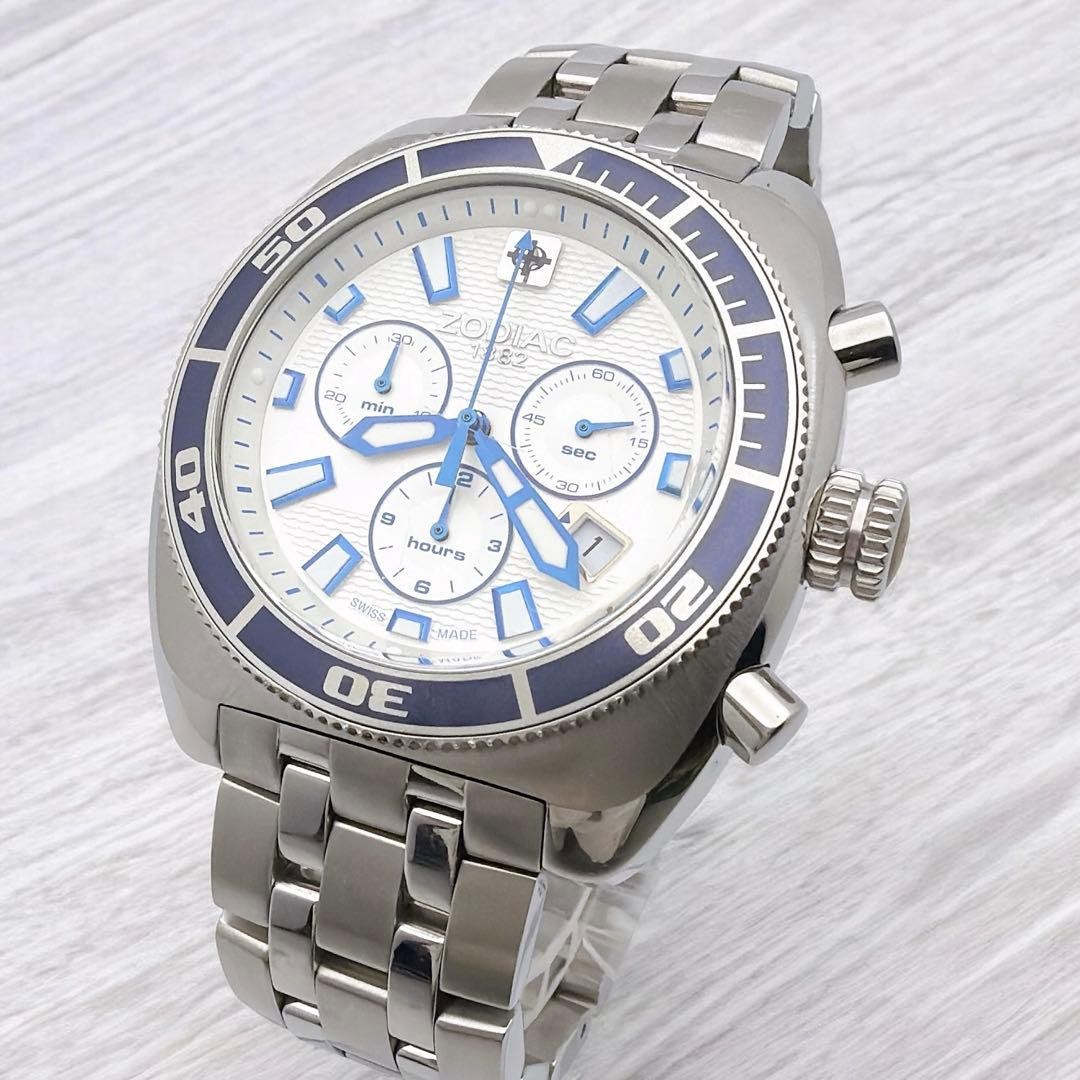 Zodiac Divers Chronograph Quartz Working New Battery 19cm 7.5in Cushion Watch