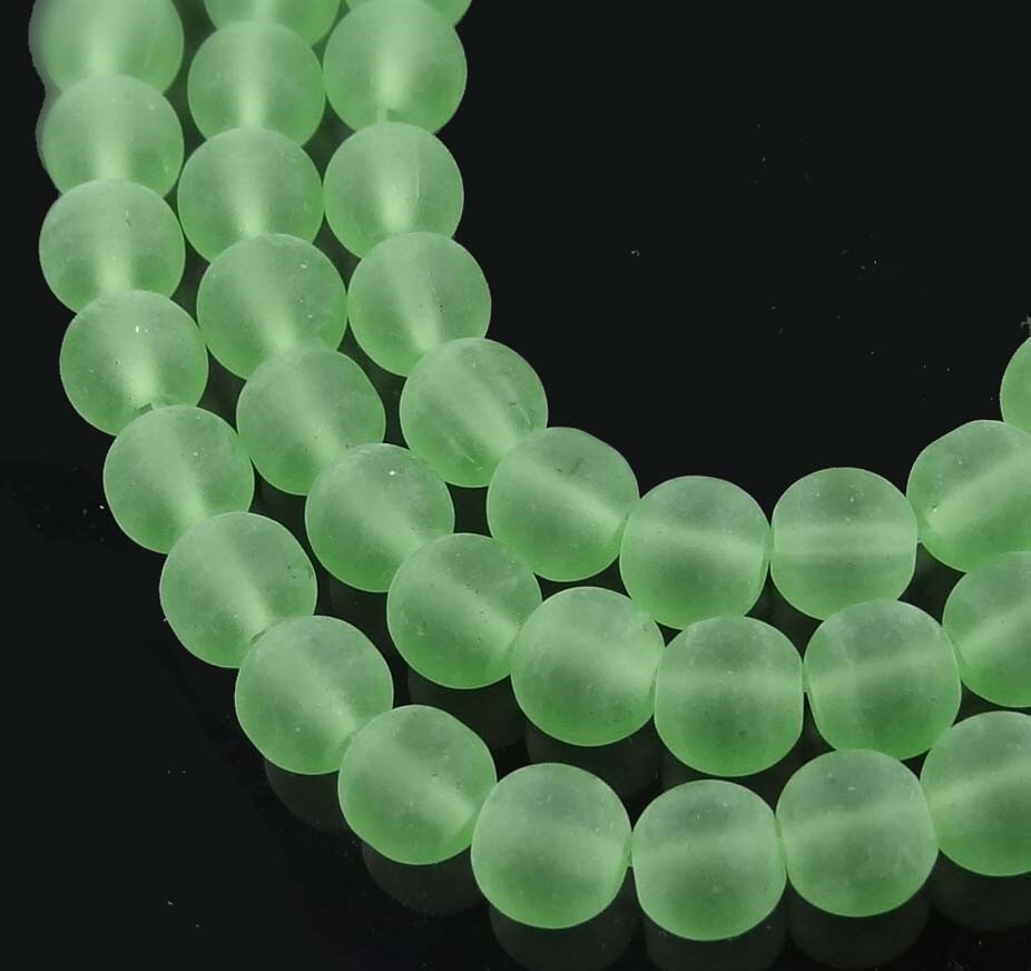 50 Czech Frosted Sea Glass Round / Rocaille Beads Matte – Sea Foam Green 6mm