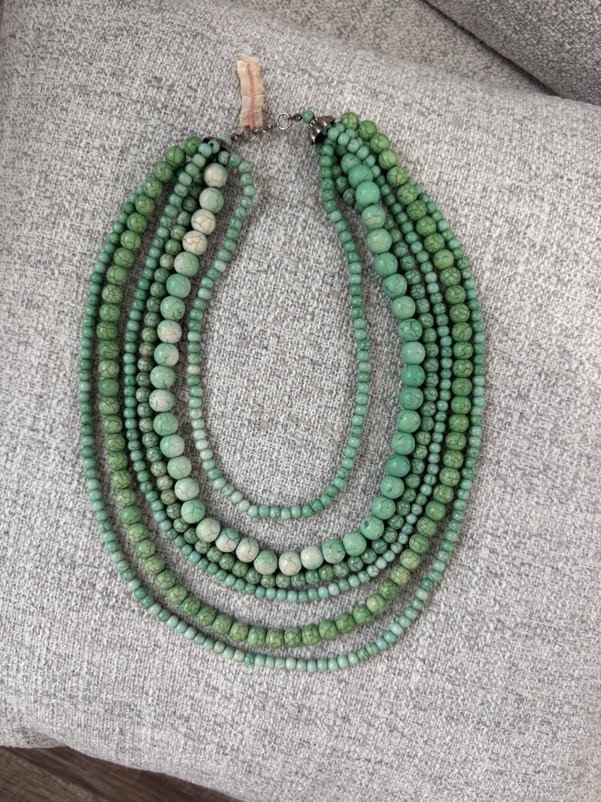 Vintage China Craftsman Green Multi-Strand Layered Howlite Breads Necklace