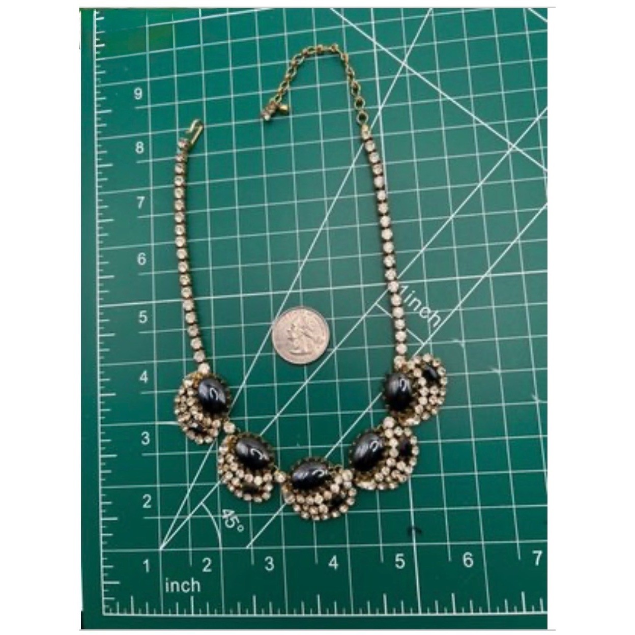 Vintage 1960s Gray Cabochon Rhinestone Statement Necklace Gold Tone 40g