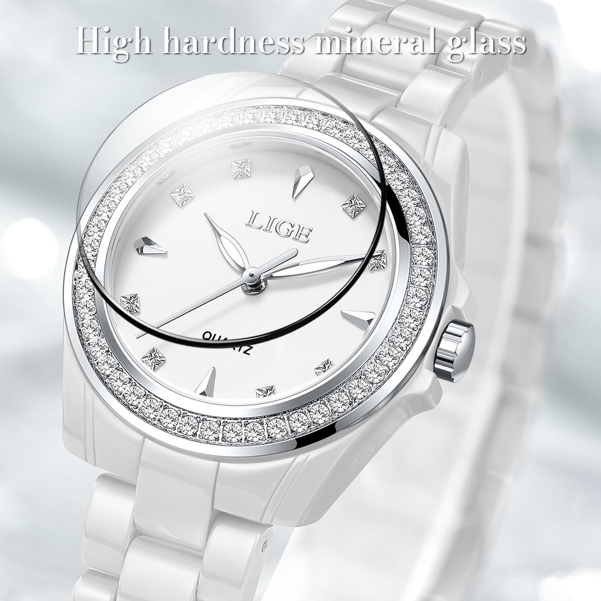 Ultra-thin Ladies Quartz Watch Ceramic Luminous Waterproof Women Wristwatch