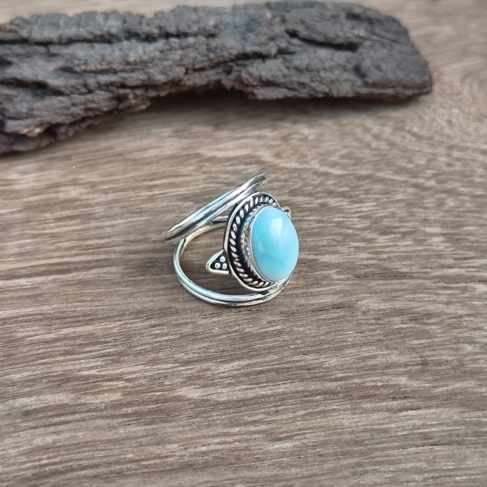 Amazing Larimar Gemstone Ring 925 Sterling Silver Wedding Gift Ring PG8956
