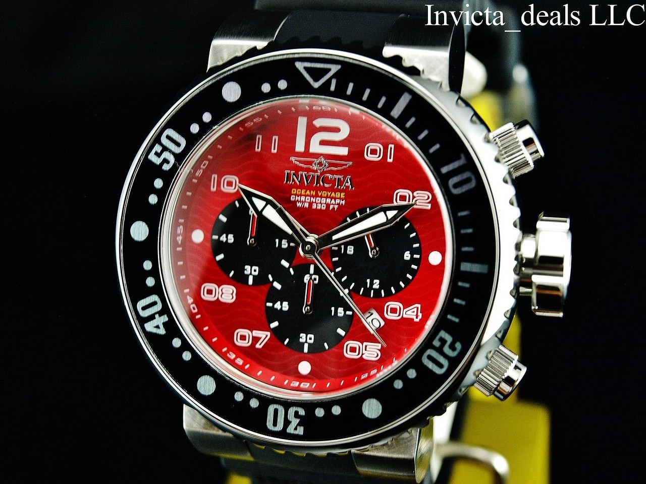 NEW Invicta Men’s 52mm Pro Diver OCEAN VOYAGE Chronograph RED DIAL 300m SS Watch