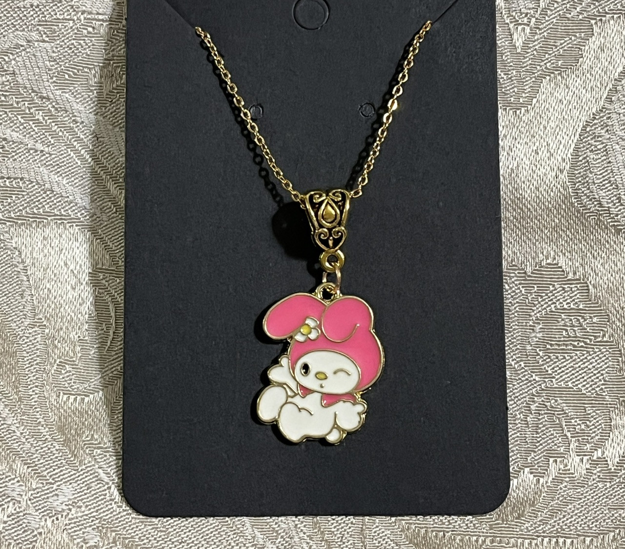 Kawaii Hello Kitty Cartoon My Melody Gold Dangle Fashion Casual Fun Necklace 18”