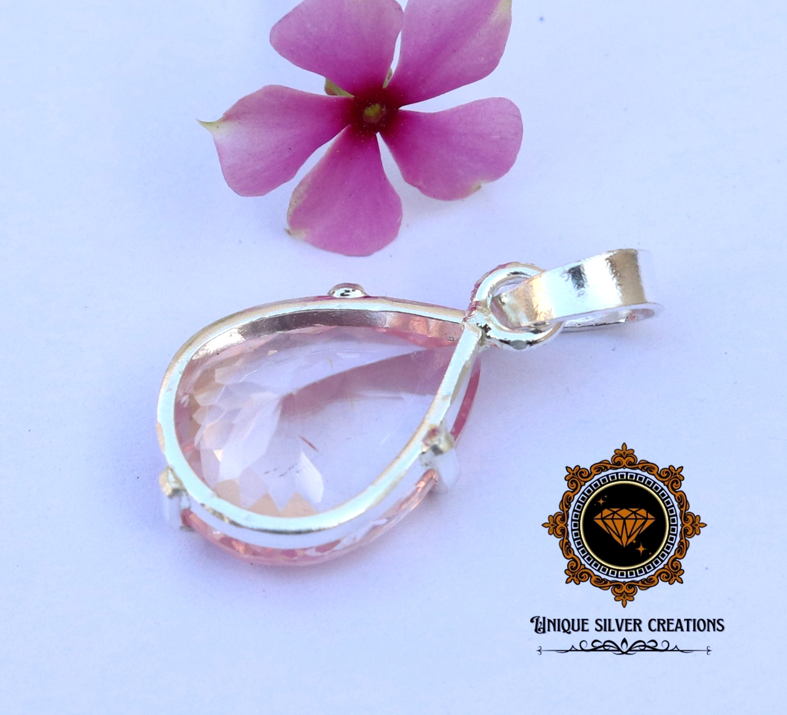 Natural Padparadscha Sapphire 925 Sterling Silver Pendant Certified Gemstone