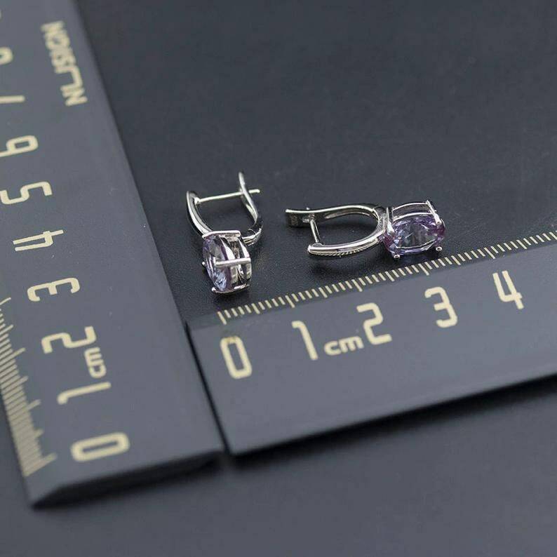 Oval Stud Earrings, Simple Oval 7*5 mm Alexandrite Earrings, Silver Alexandrite