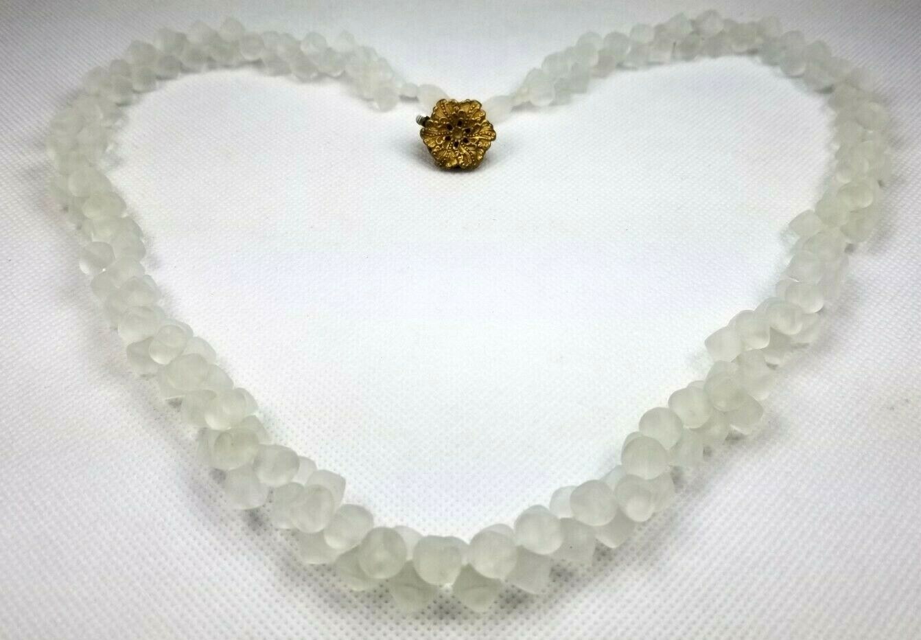 Very Fine Cold stone or Frosted Glass Bead necklace 26 in long stone size 3/8 in