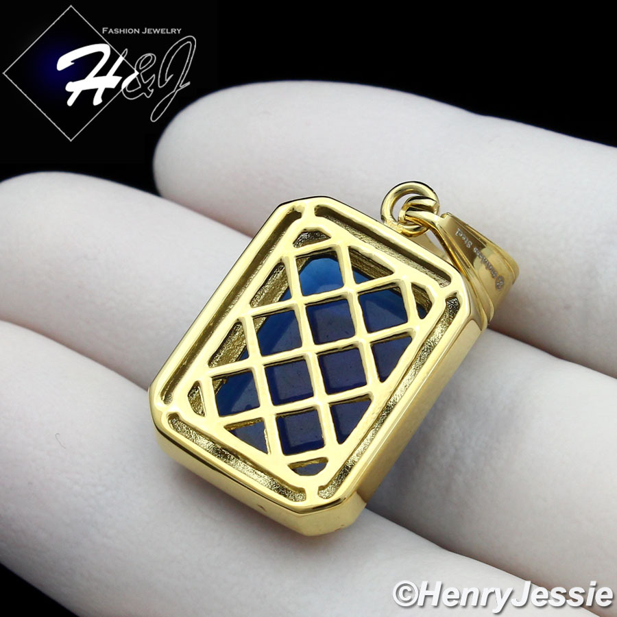 MEN’s Stainless Steel Blue Rhinestone Gold Plated Cham Pendant*GP98