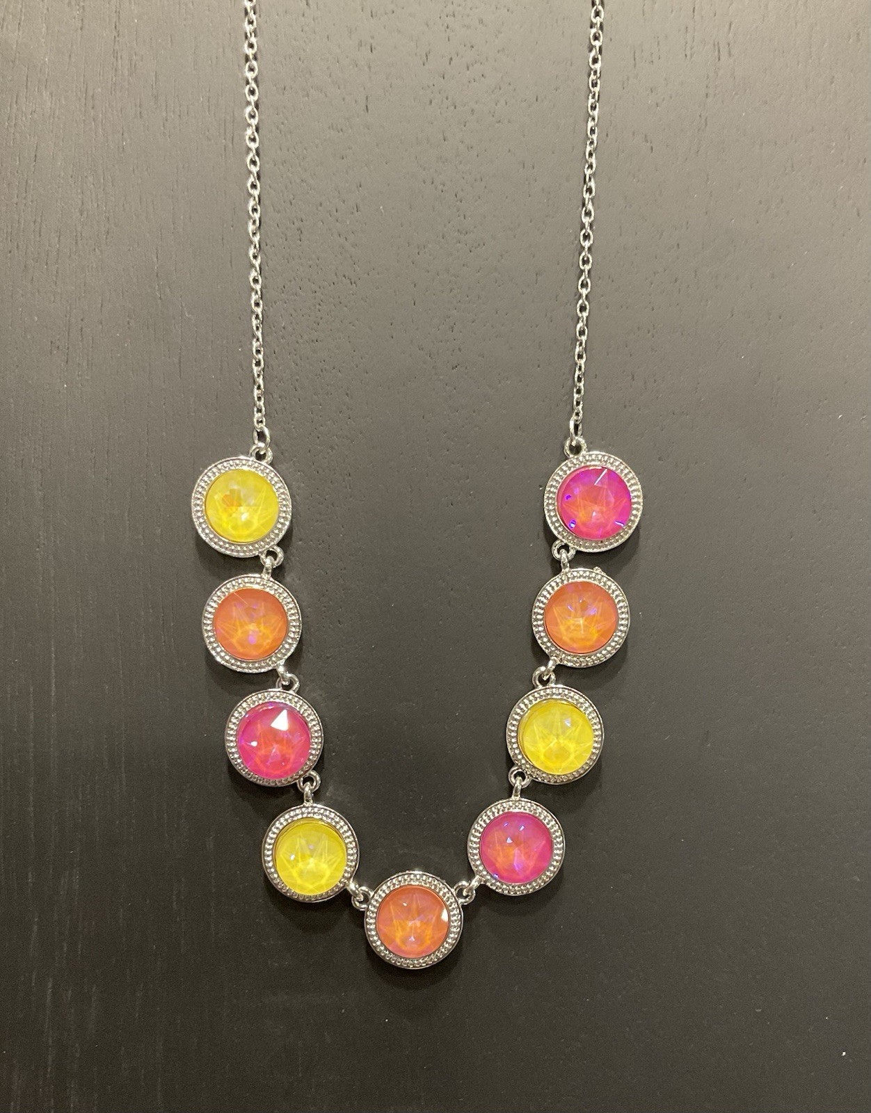 Paparazzi Queen Of The Cosmos Yellow/ Pink Silver Tone Necklace