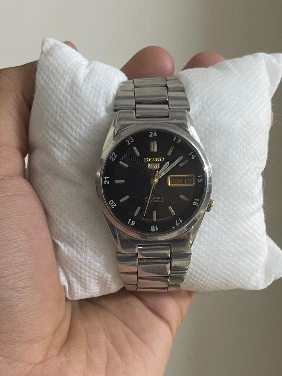 Seiko 5 SNK381 Black 24Hr Military Dial Arabic Day Automatic 21 Jewels Japan