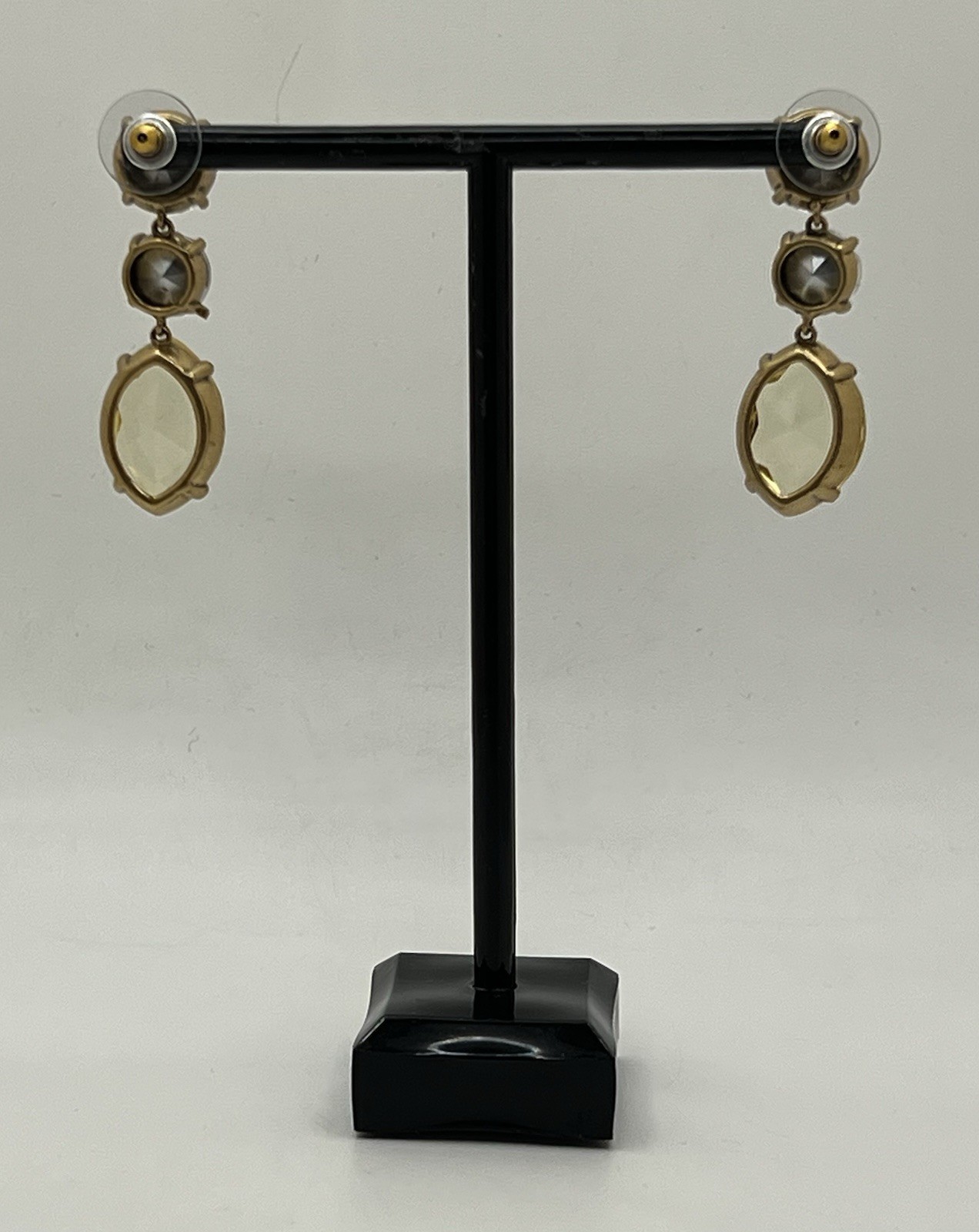 J. Crew Triple Crystal Drop Pierced Earrings Yellow & Clear Set In Gold Tone