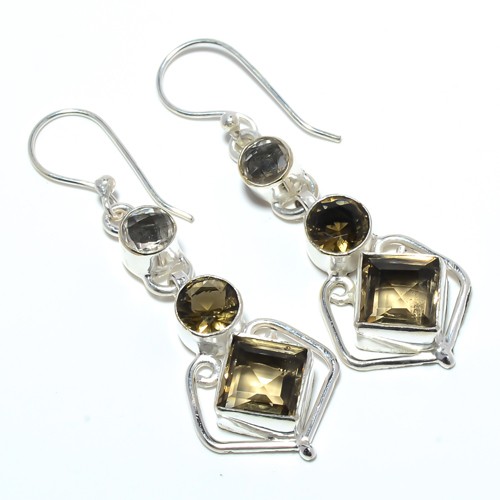 Smoky Quartz Gemstone 925 Sterling Silver Handmade Jewelry Earring 2.03″ A379