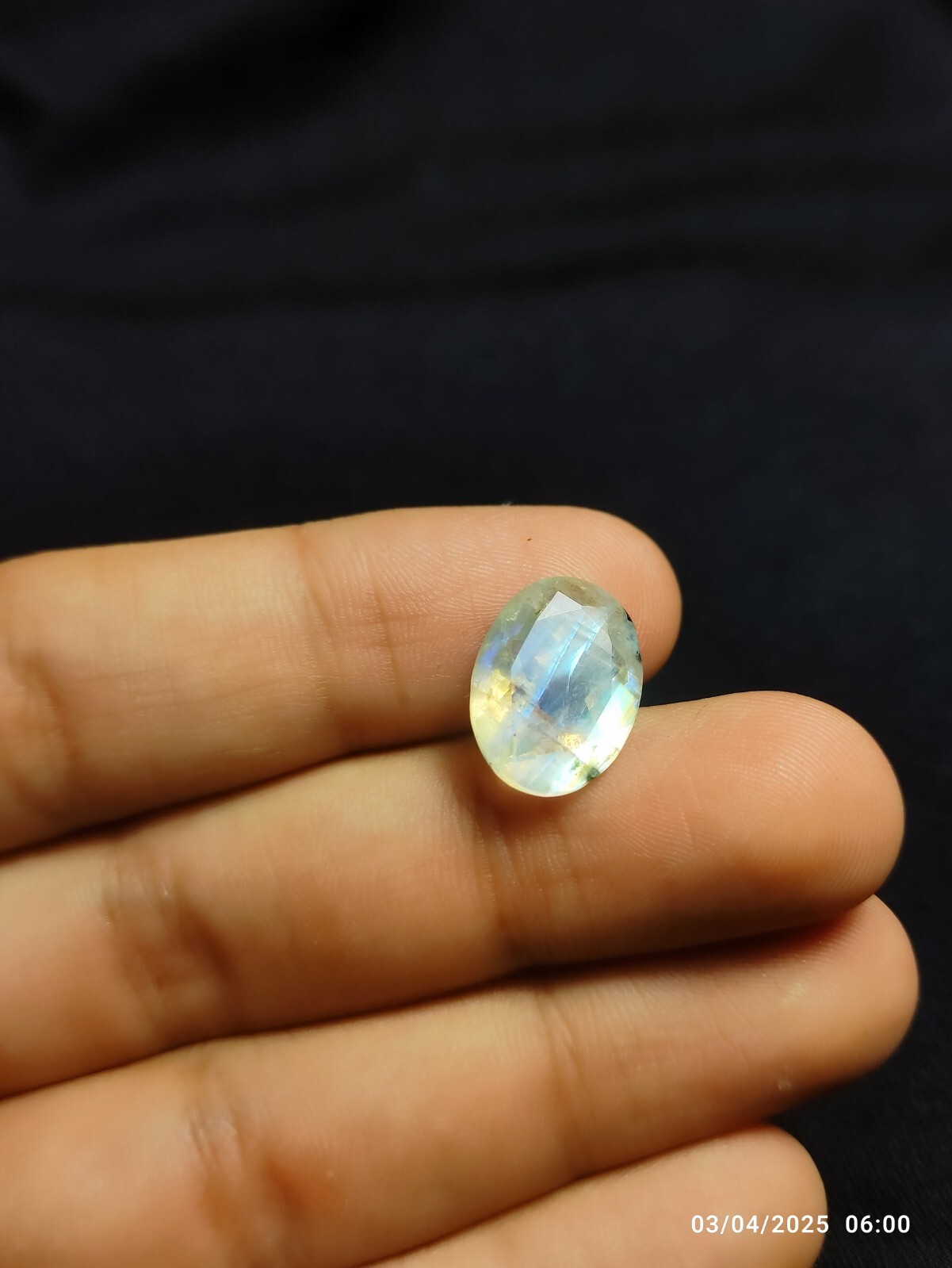 Rainbow Moonstone Faceted 8 Ct Gemstone Blue Fire