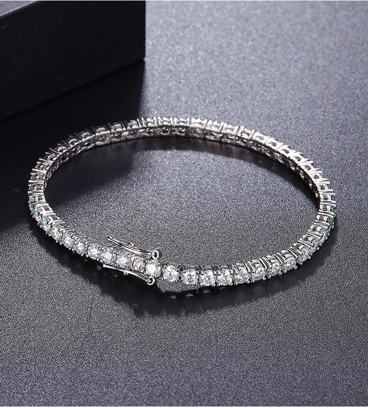 3mm Real Moissanite Tennis Chain Bracelet 925 Sterling Silver Pass Tester Hiphop