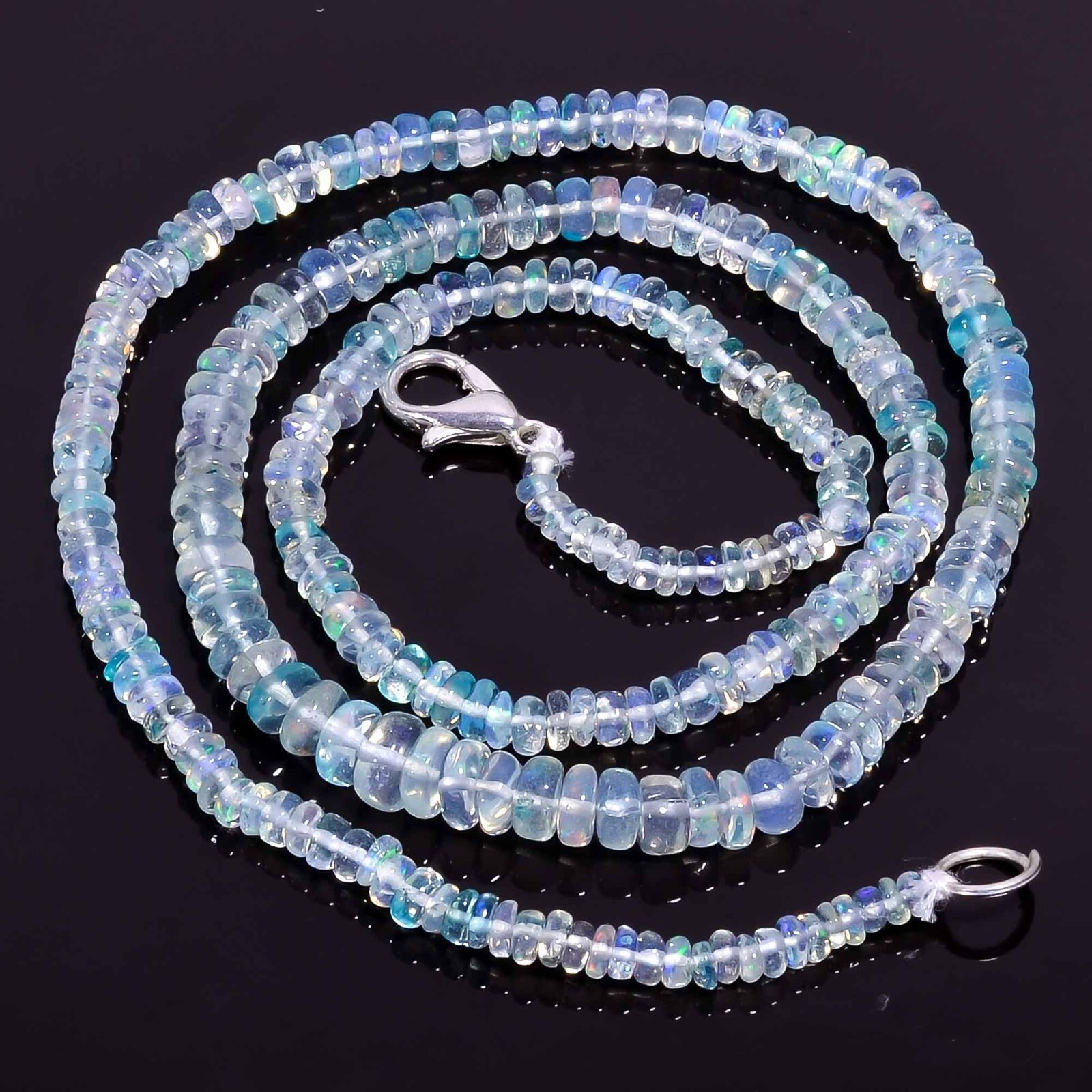 40.55 Ct.Welo Fire Blue Ethiopian Opal Rondelle Smooth Beads Necklace 18″ A2785