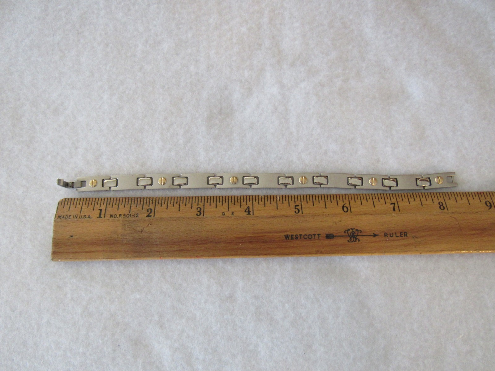 Vintage Men’s RCI 18K Gold & Brushed Stainless Steel Box Link Bracelet 8 1/4″