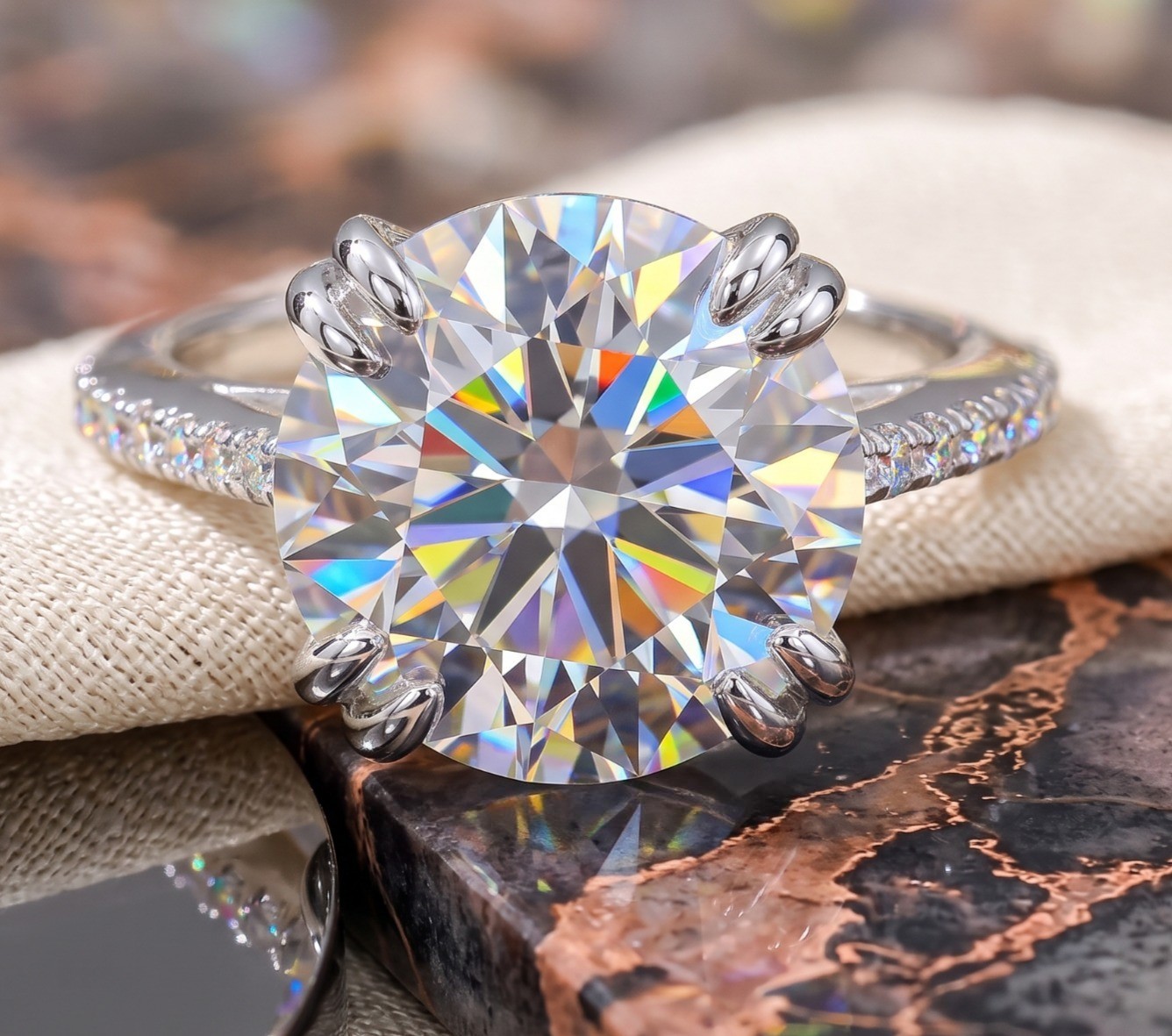 Rare 6.67 Ct Certified Round White Diamond Ring, Great Luster 925 Silver
