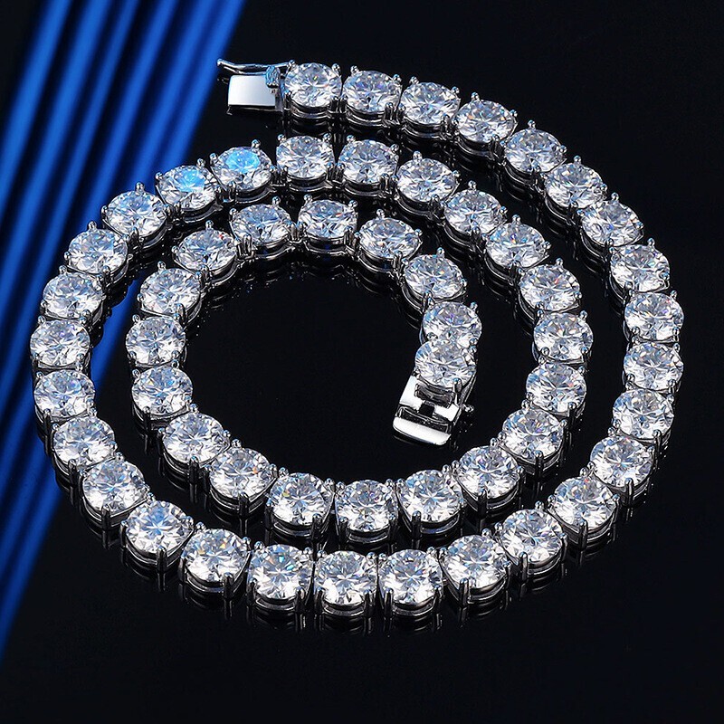 8mm 2CT D VVS1 ICED MOISSANITE Tennis Chain Necklace 925 Sterling Silver 7″-28″