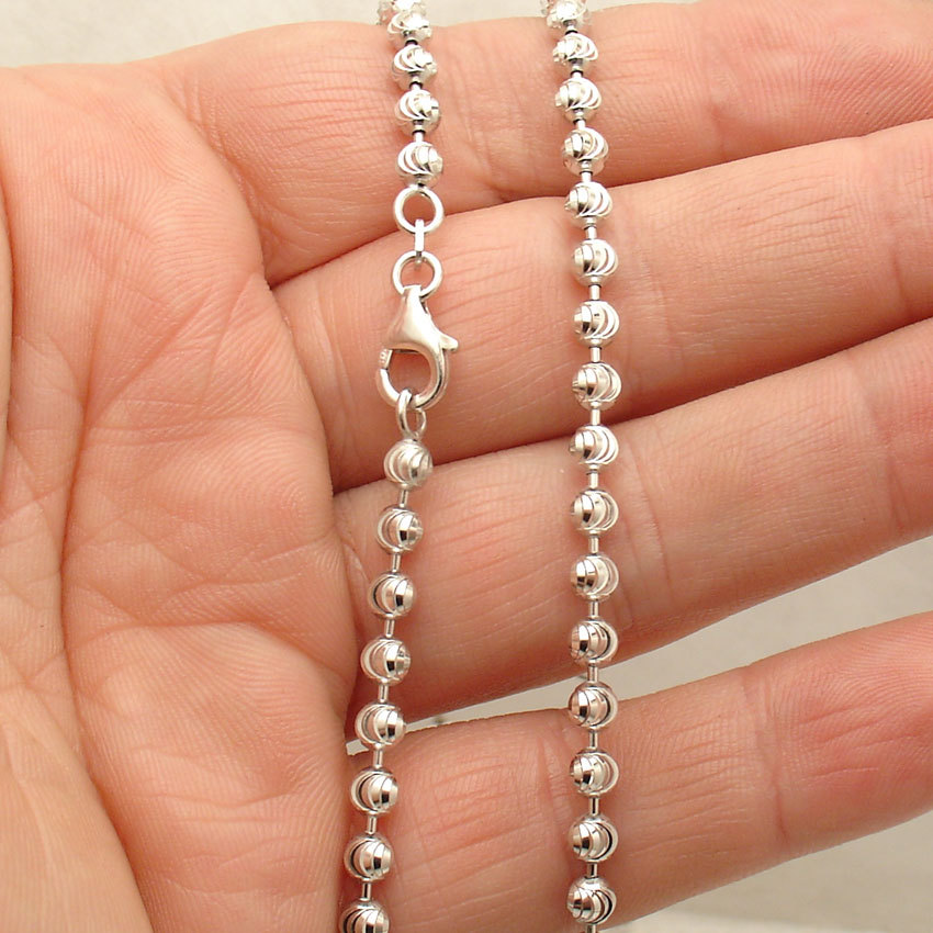 4mm Diamond Moon Cut Ball Bead Chain Necklace Real Sterling Silver ITALY QVC