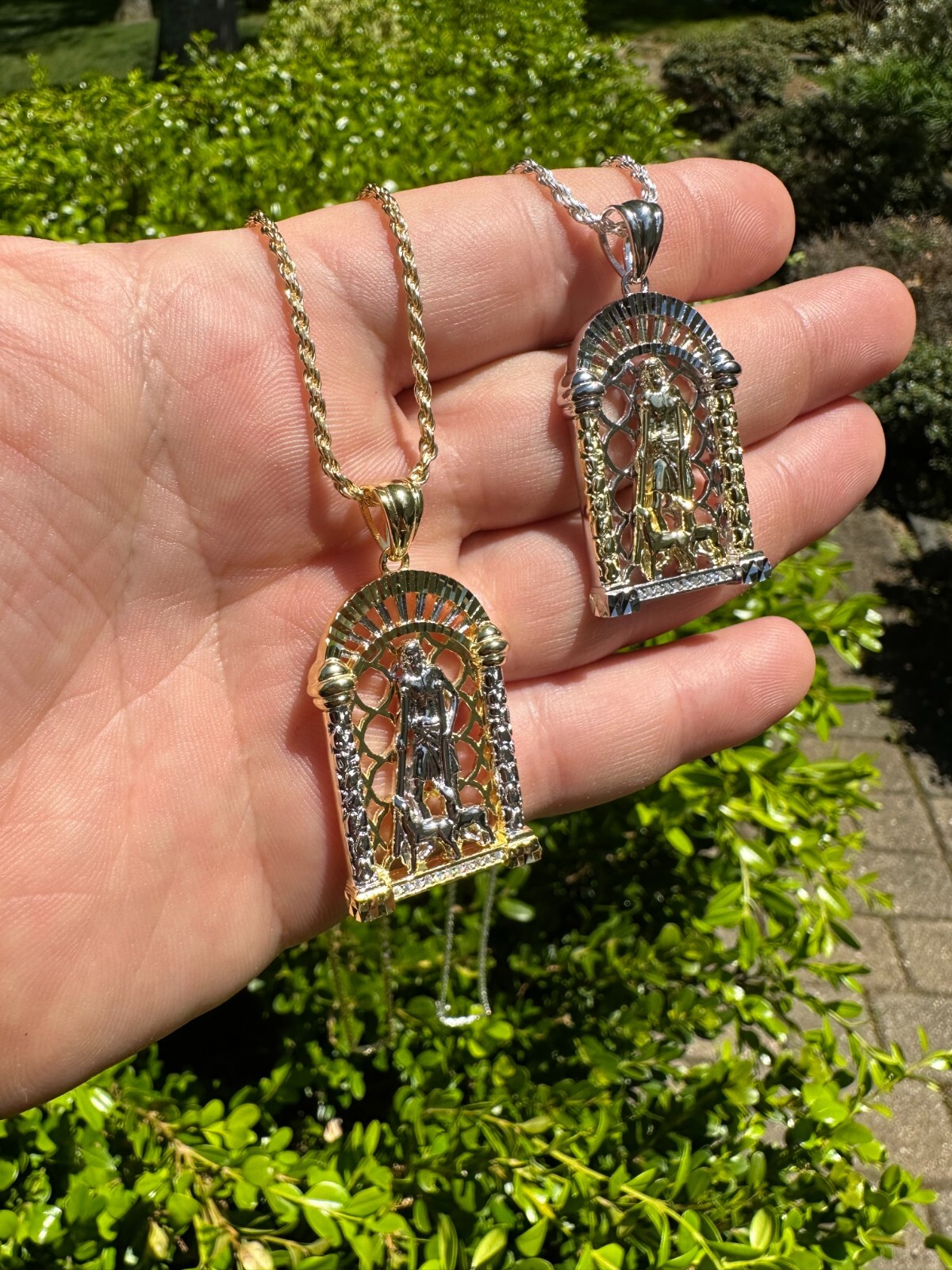 MOISSANITE St Lazarus Real 925 Silver / Gold Plated Saint Iced Necklace Pendant