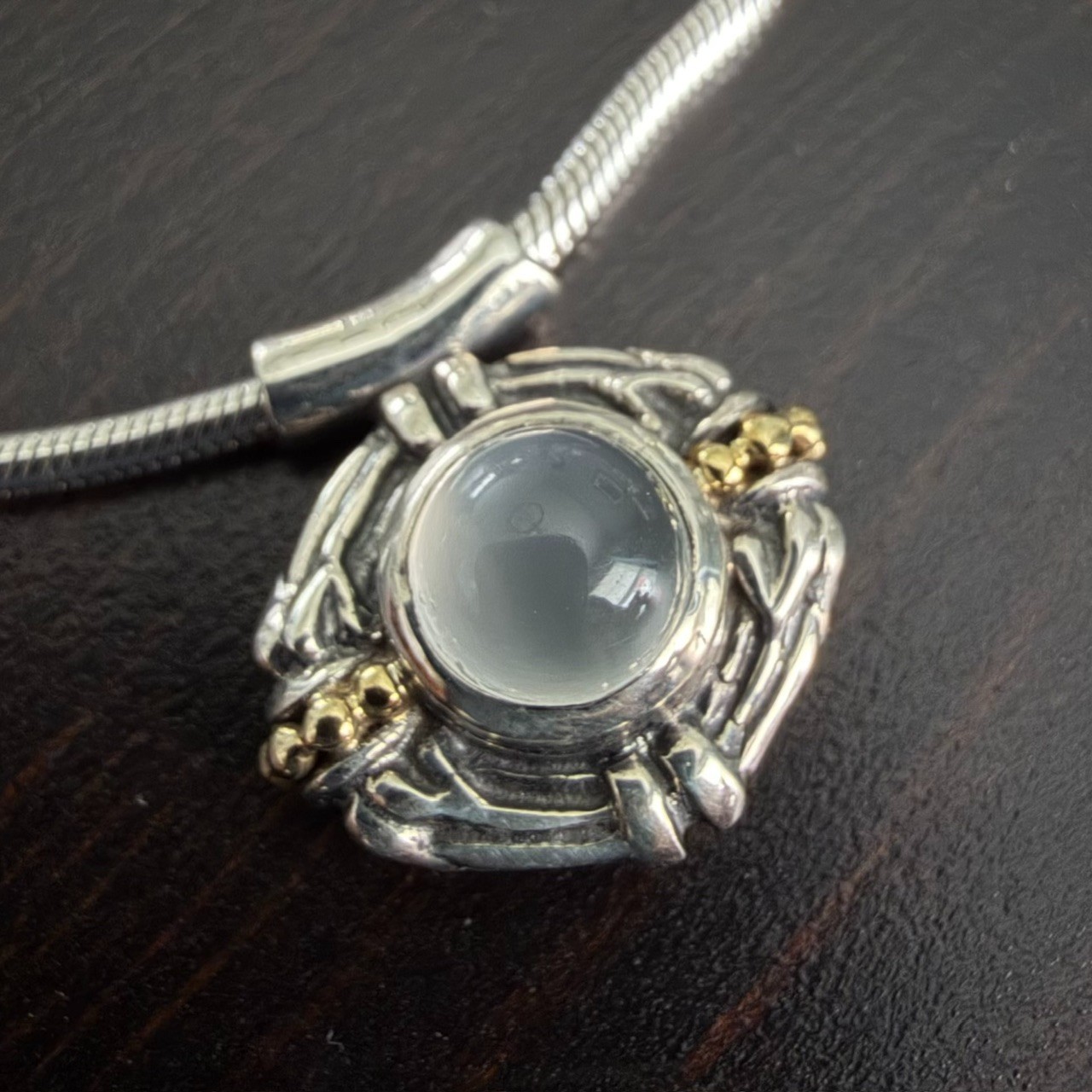LAGOS Rare Vintage SS & 18k Caviar Moonstone 16″ Necklace