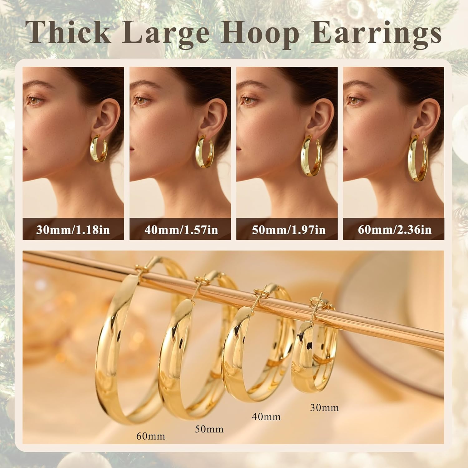 5-8Mm Tapered Design Thick Large Hoop Earrings for Women Trendy Hypoallergenic 9