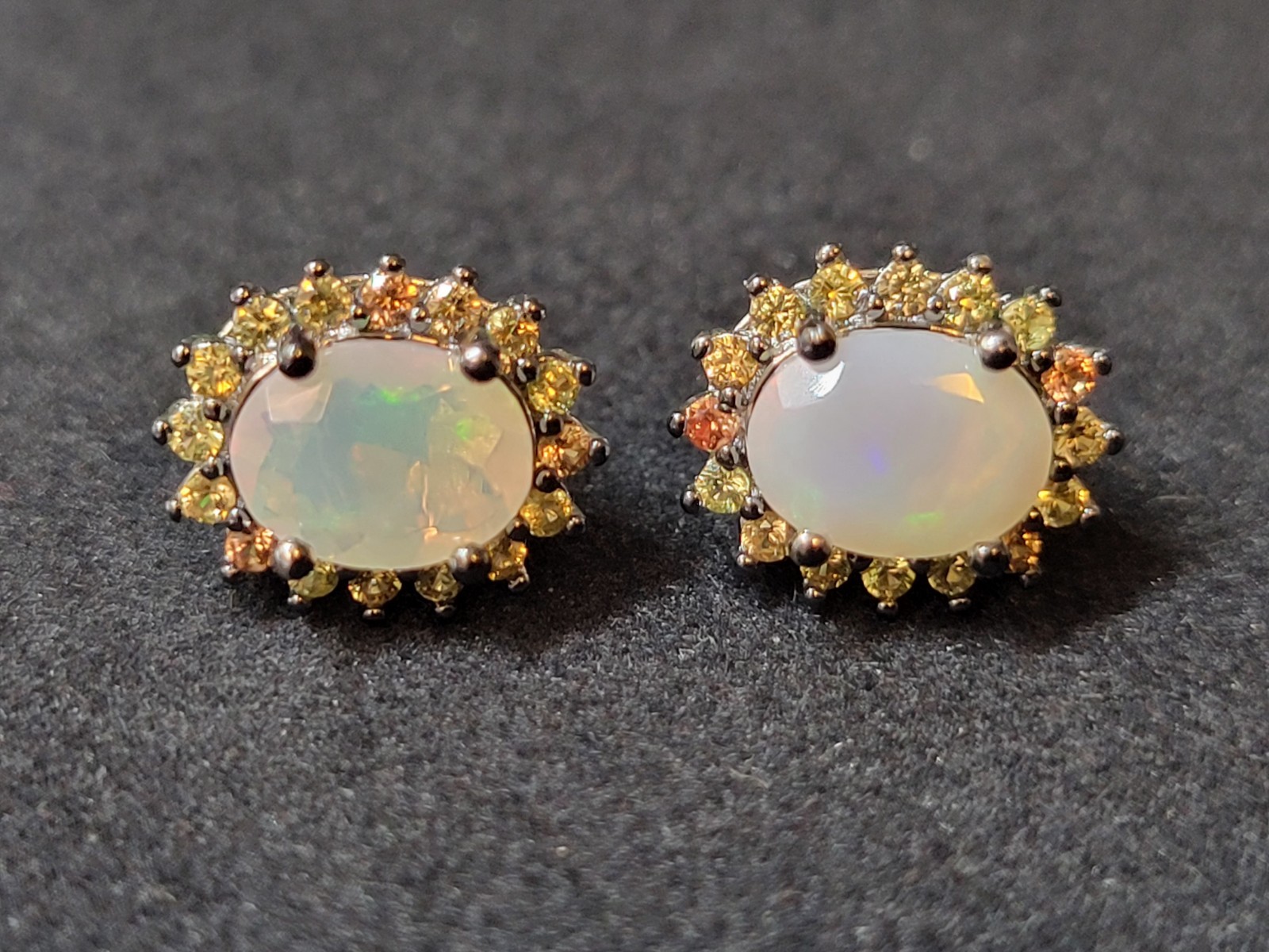 Natural Ethiopian Opal & Sapphire 925 Sterling Silver Post Earrings 1087