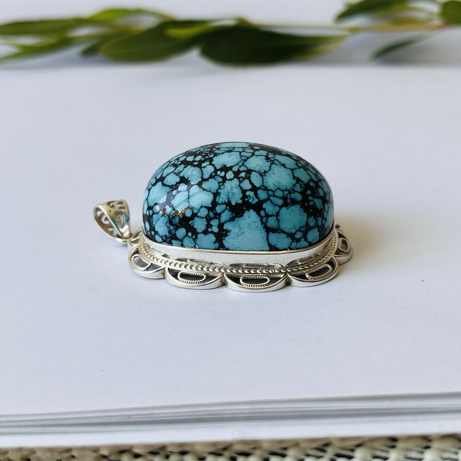 Natural Turquoise Lander Blue Gemstone Amulet Pendant Necklace Handmade Gift