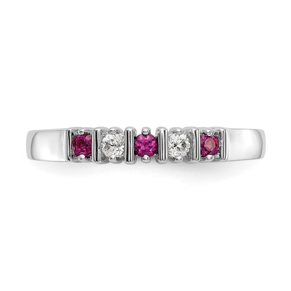 14k White Gold 1/15 carat Diamond and Ruby Complete Band Ring Size 7