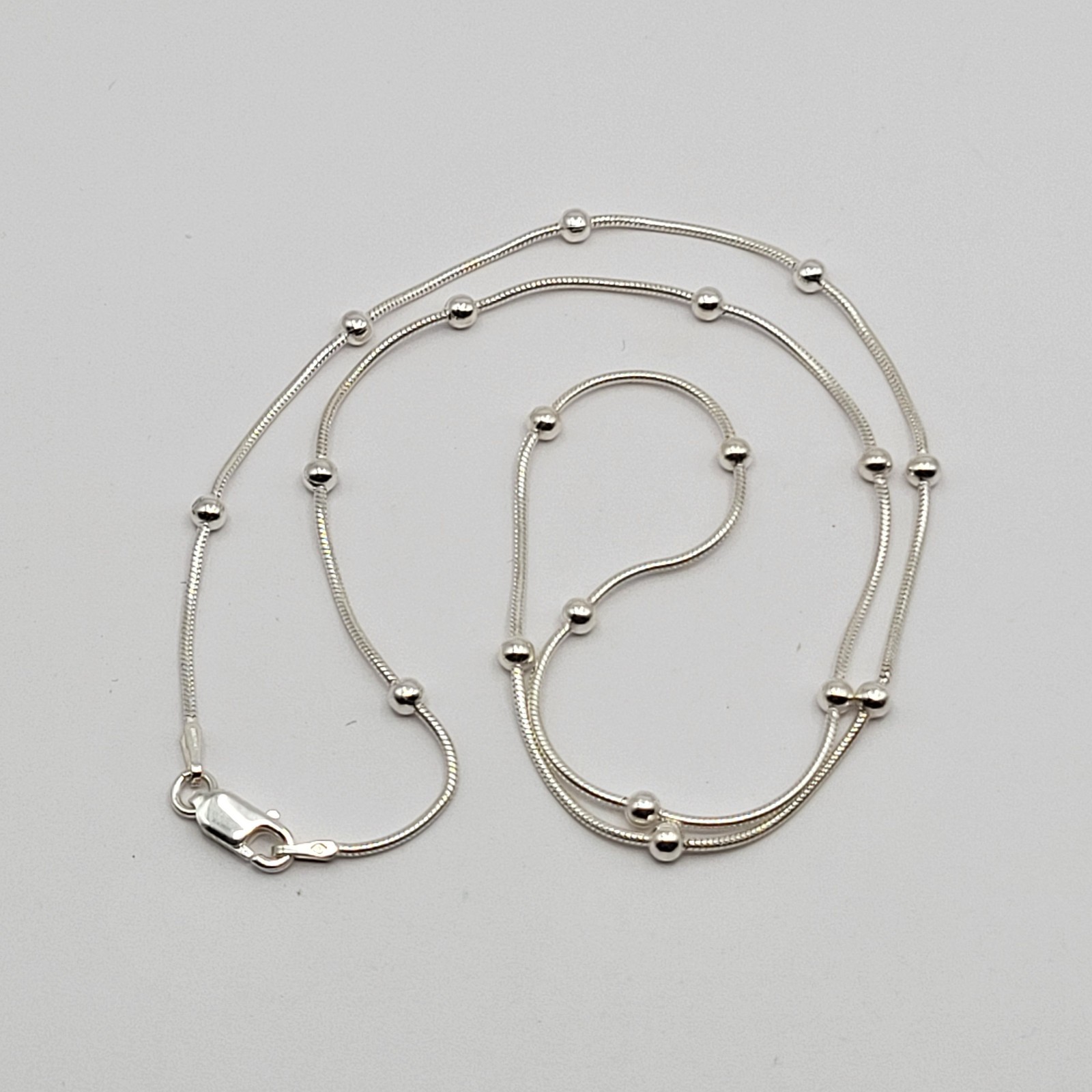 QVC Italian Silver Sterling 1mm Snake Chain 3mm Bead Station Necklace – 18″