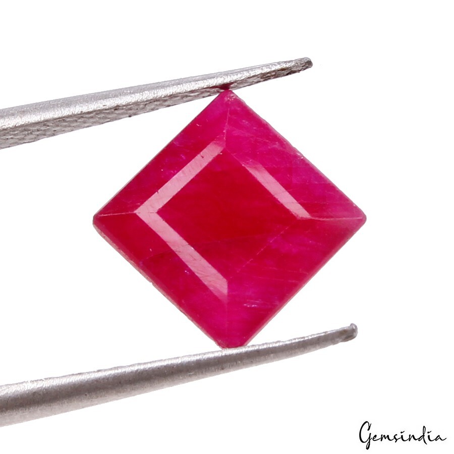 GTL Certified 3.66 Cts Dyed Red Corundum Square Cut Loose Gemstone for Ring