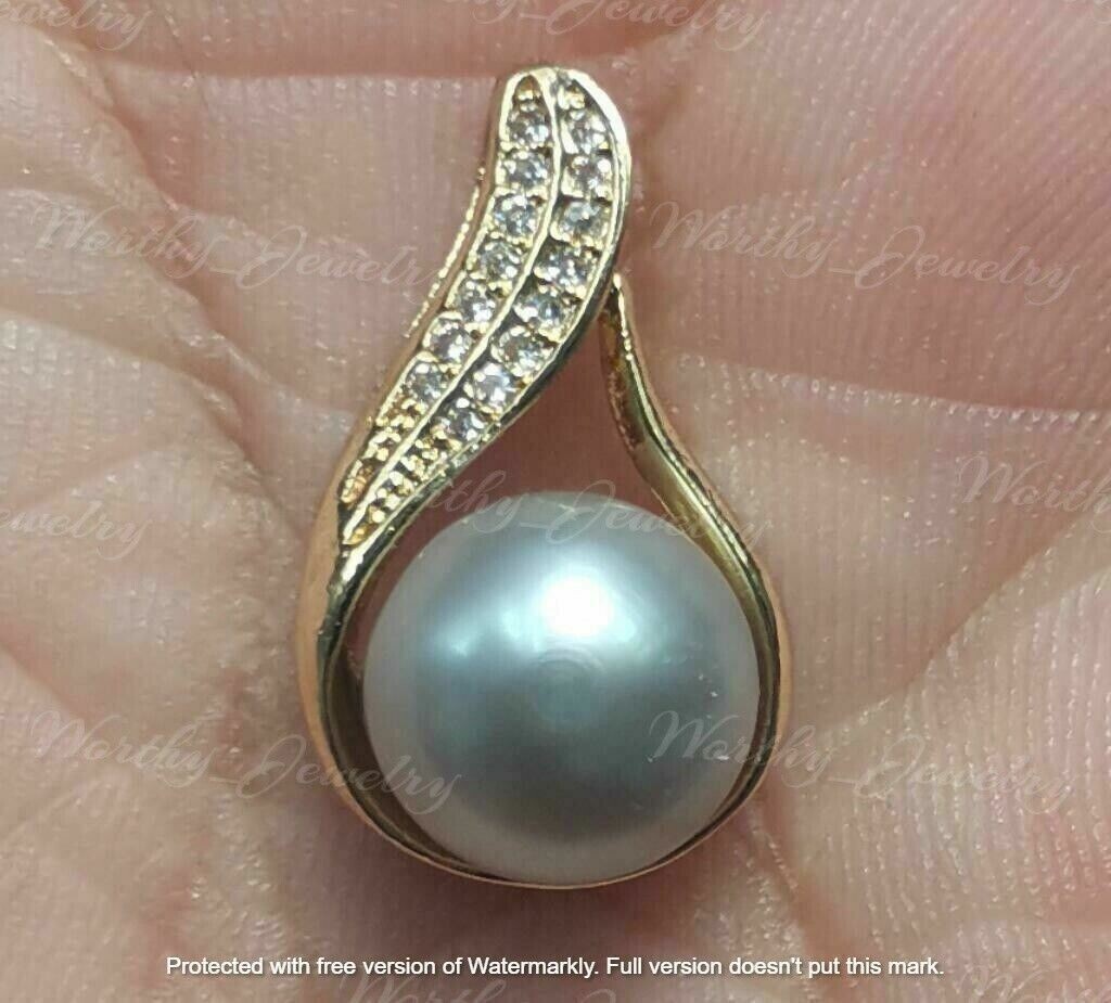 2Ct Round Cut Gray Pearl Teardrop Pendant 14K Yellow Gold Finish 18″ Free Chain
