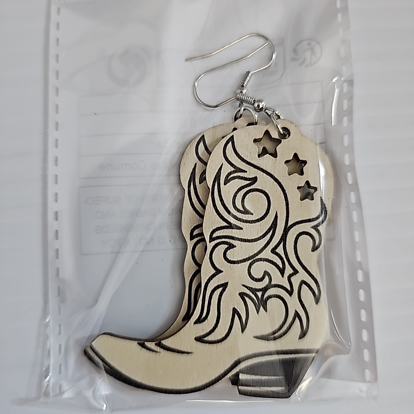 Boots Wooden 2.25″x2″ Dangle Hook Earrings Cowgirl Western Rodeo 5 Shades NEW