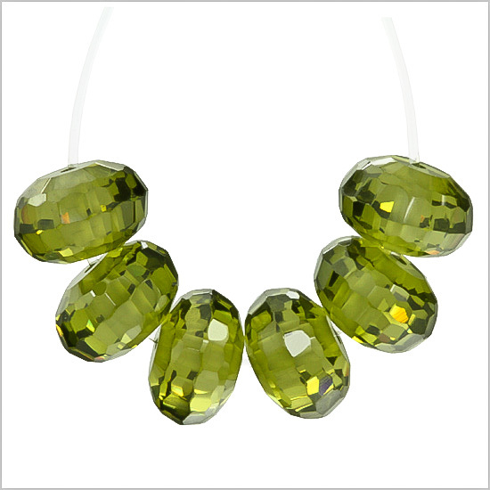 10 Cubic Zirconia Rondelle Roundel Beads 8mm Olive Green #96064