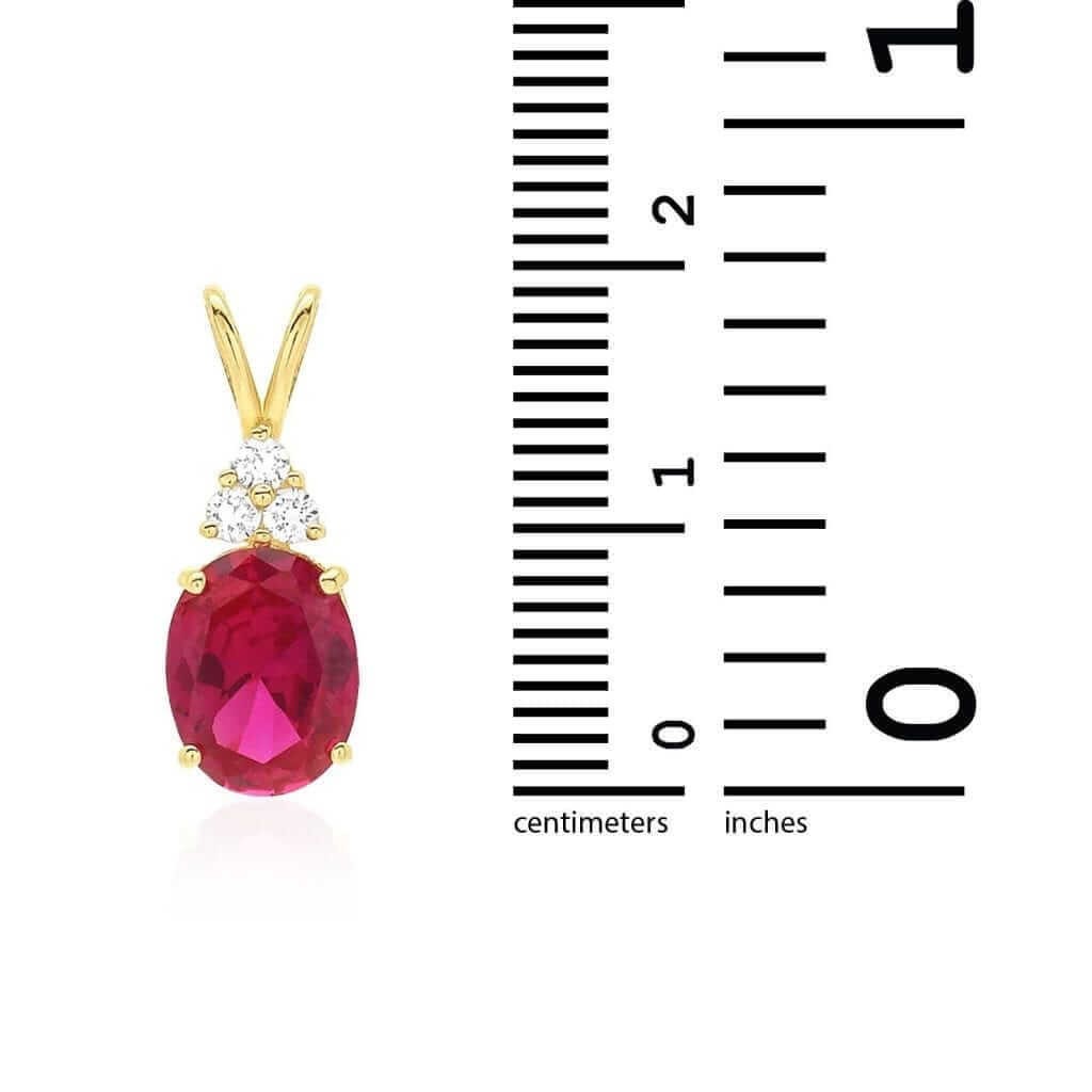 14k Yellow Gold 2.2Ct CZ & Oval Ruby Solitaire Charm Pendant 0.8″