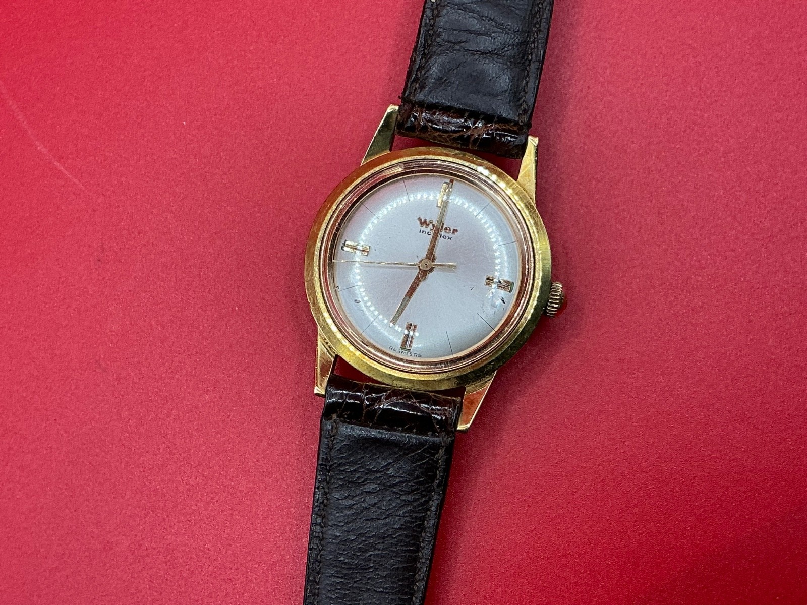RARE VTG 1960s Wyler Incaflex Reverse 36mm Gold Swiss Automatic Watch Cal. WH26
