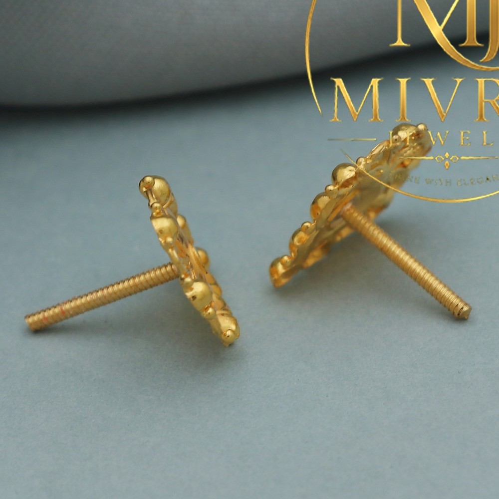 22K Print Original Gold Stud Earrings 1.5cm Columbus Day Gift for Girls