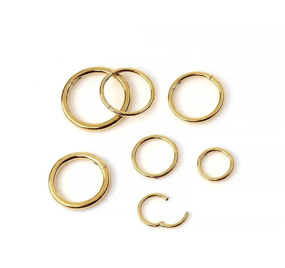 18G 14K Stamped Real Solid Yellow Gold Hinged Clicker Septum Nose Hoop Earrings
